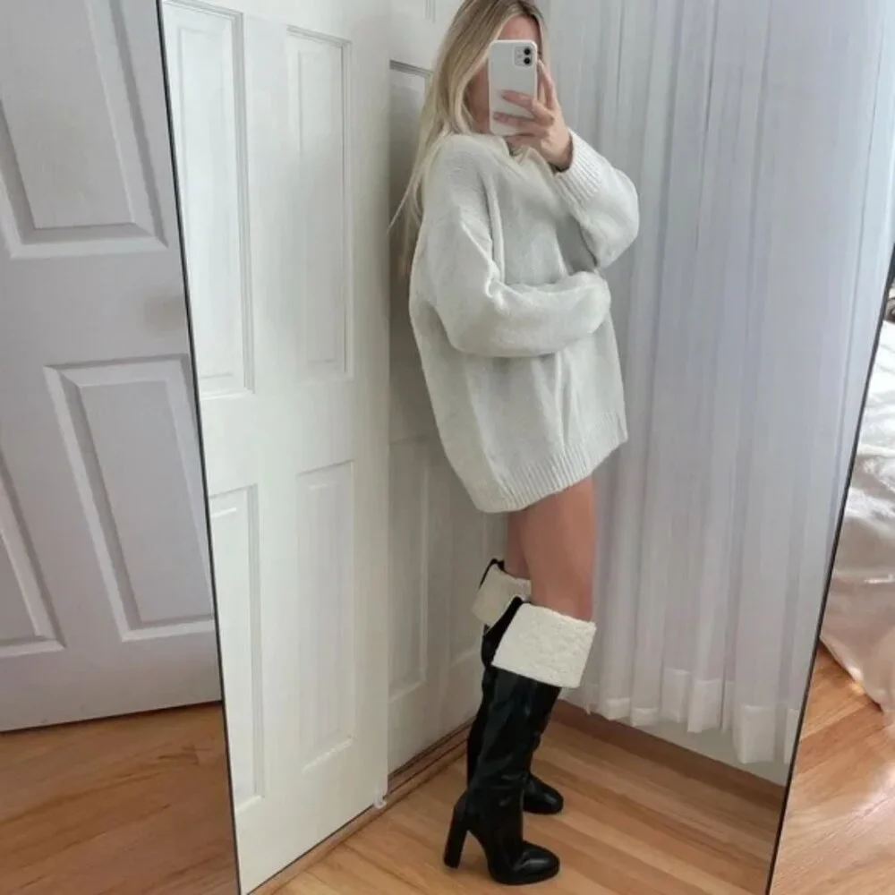 Zara Over The Knee Leather Boots with Faux Shearling Lining